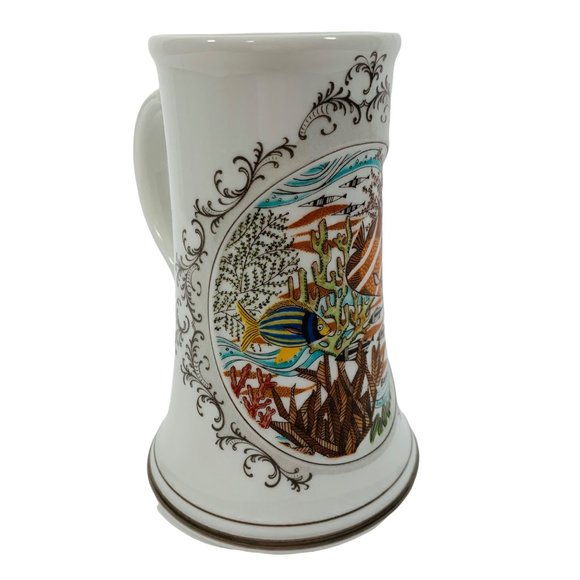 Vintage Caribbean Barbados Marine Life Porcelain Mug Angel Fish Sea Life Story - Picture 5 of 12